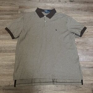 Polo Ralph Lauren Mens XL Pima Cotton Houndstooth Polo Shirt Brown Cream 0796